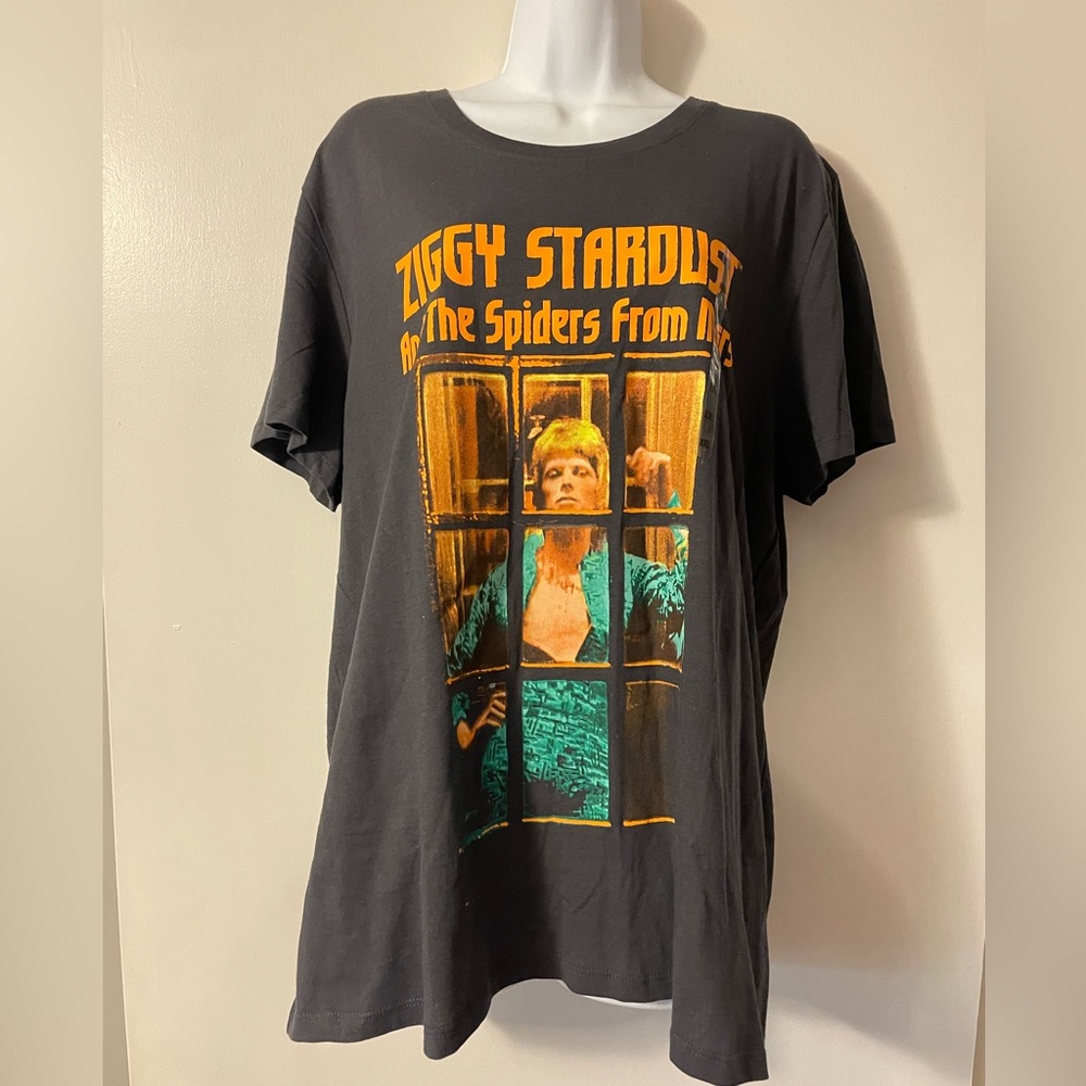 Ziggy Stardust David Bowie Retro Graphic Band Tee Gray Women XXL NWT